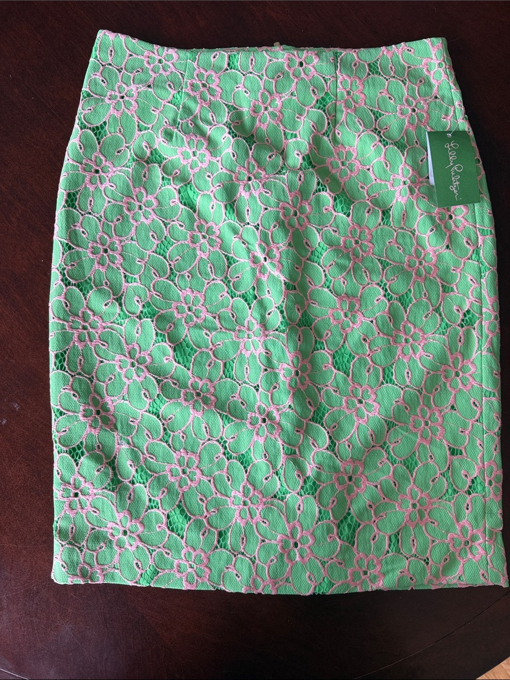 Lilly Pulitzer Green & Pink Hyacinth Floral Lace Pencil Skirt RETIRED